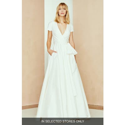Nouvelle Amsale Nic Taffeta Wrap Ballgown, Size - Ivory