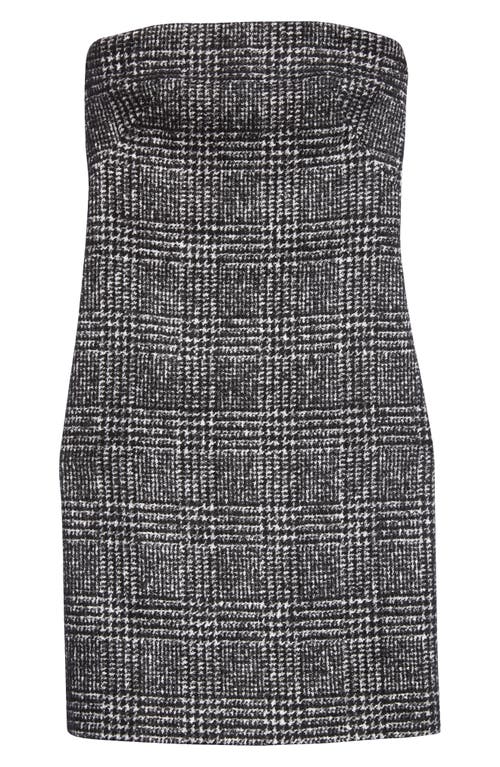 Michael Kors Glen Plaid Tweed Strapless Dress In Black/white