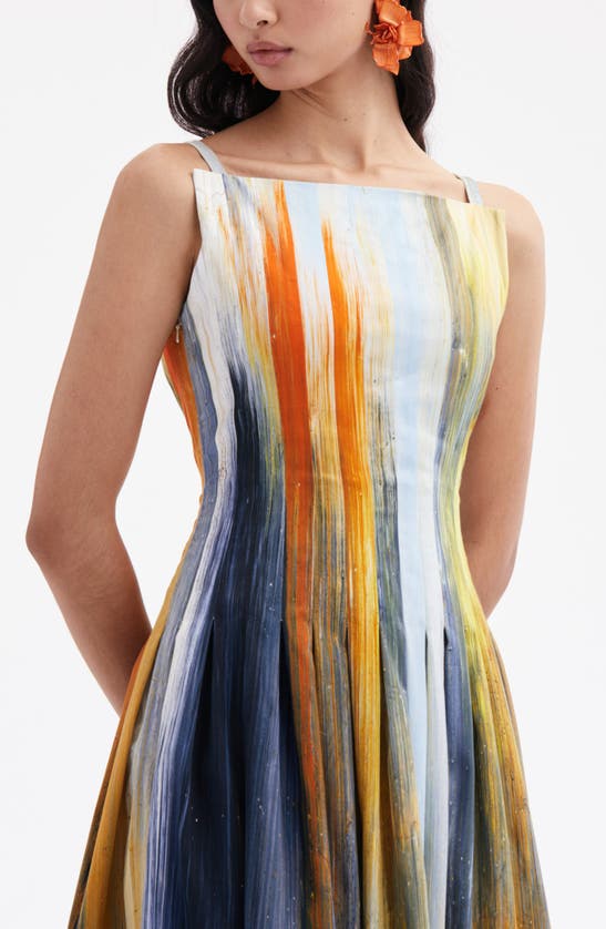 Shop Oscar De La Renta Abstract Brushstroke Stretch Cotton Midi Dress In Calendula Multi