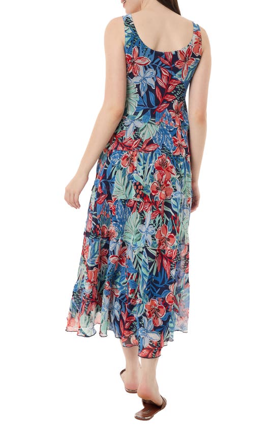 Shop Jones New York Floral Tiered Chiffon Maxi Dress In Pacific Navy Multi