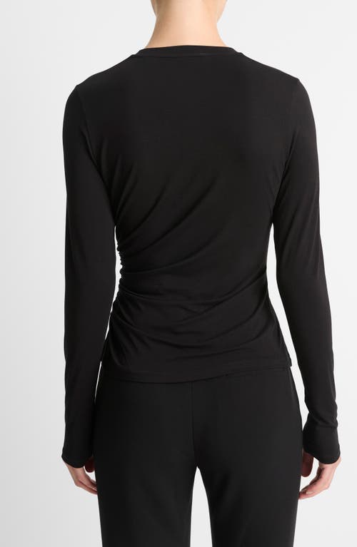 Shop Vince Side Drape Crewneck Top In Black