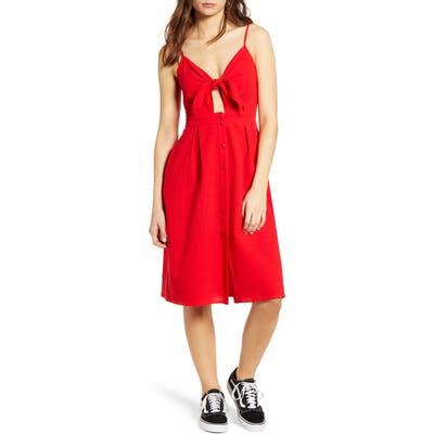 One Clothing Keyhole Button Front Dress, Red