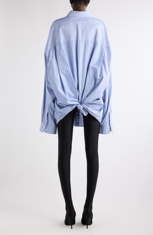 Balenciaga Cut Up Stripe Asymmetric Oversize Cotton Button-up Shirt In 4640 Blue/white
