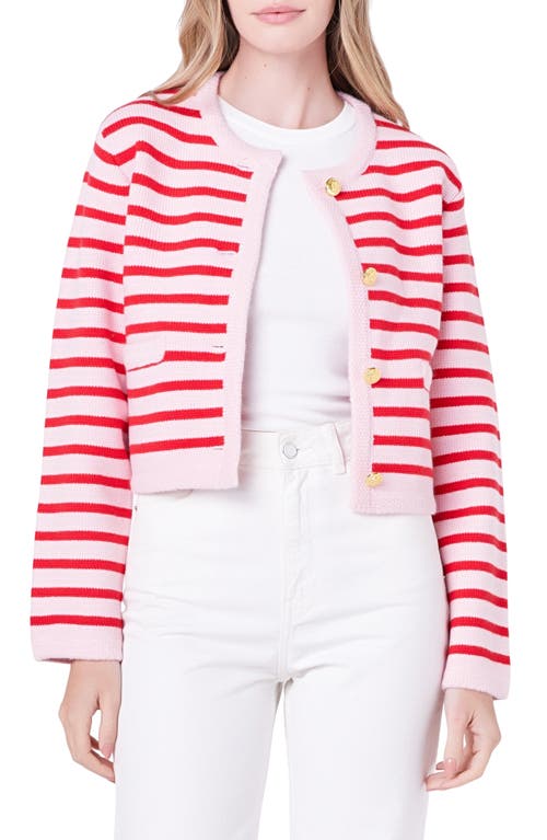 English Factory Knit Striped Sweater Cardigan Pink/red In Pink/red