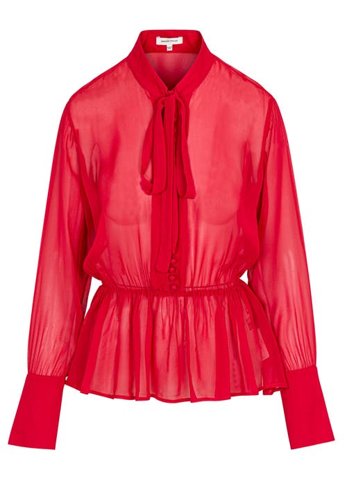 Rebecca Taylor Covered Button Tie Front Blouse In Red Lip