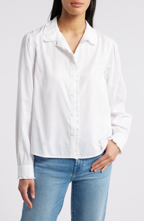 Shop Beachlunchlounge Ciara Ruffle Trim Button-up Shirt In White