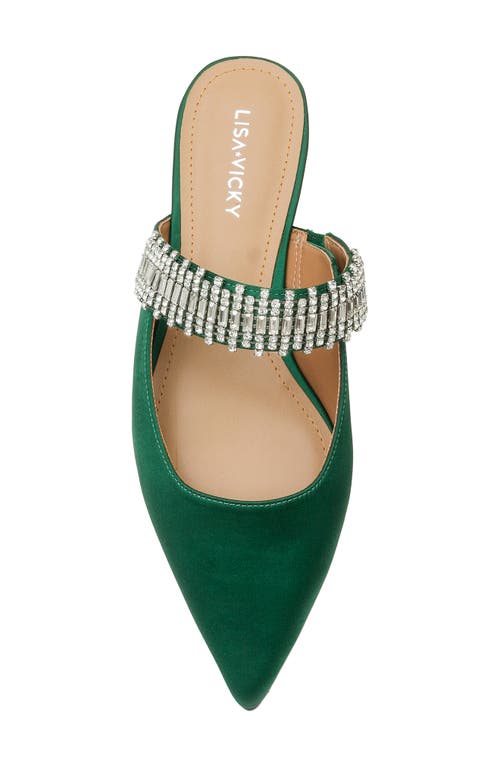 Lisa Vicky Move Crystal Embellished Pointed Toe Satin Flat In Dark Green