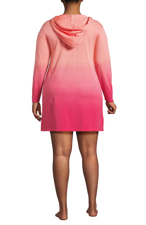 LANDS' END LANDS' END PLUS SIZE COTTON JERSEY LONG SLEEVE HOODED SWIM COVER-UP DRESS 