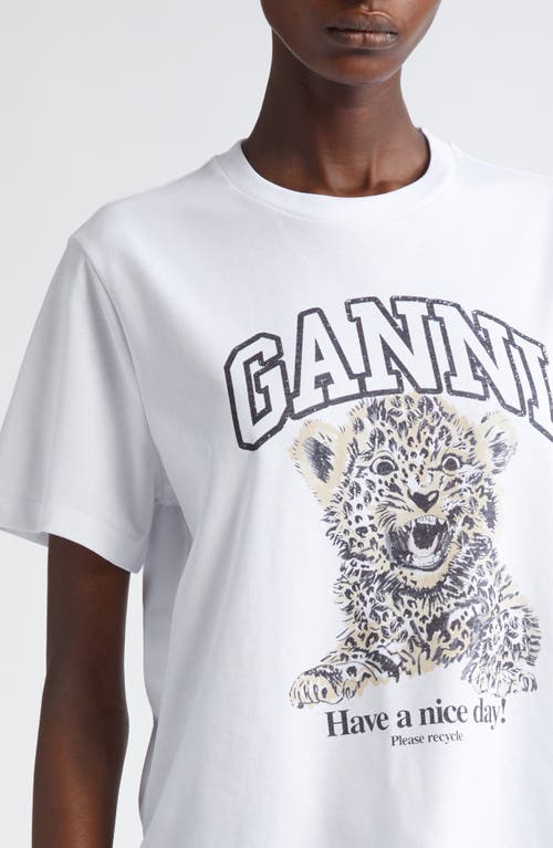 Ganni Leopard Print Relaxed Jersey T-shirt In White