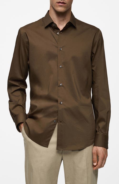 Shop Mango Stretch Button-up Shirt In Brown