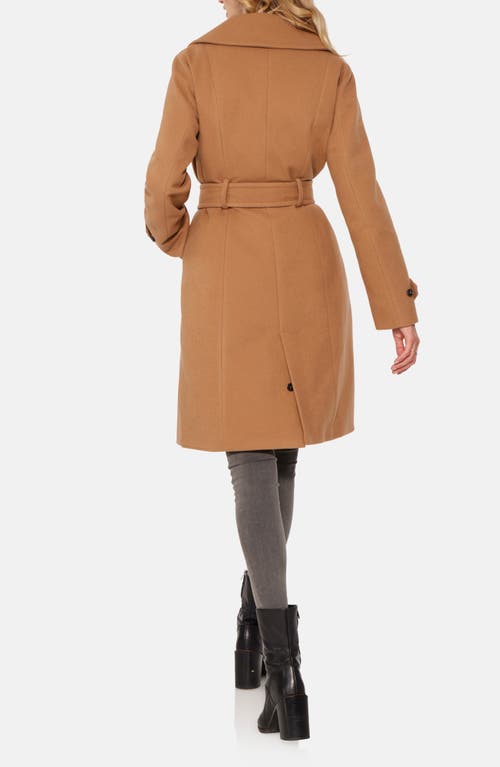 Norwegian Wool Waterproof Double Breasted Wool Blend Coat With 750 Fill Power Down Quilted Lining In Camel
