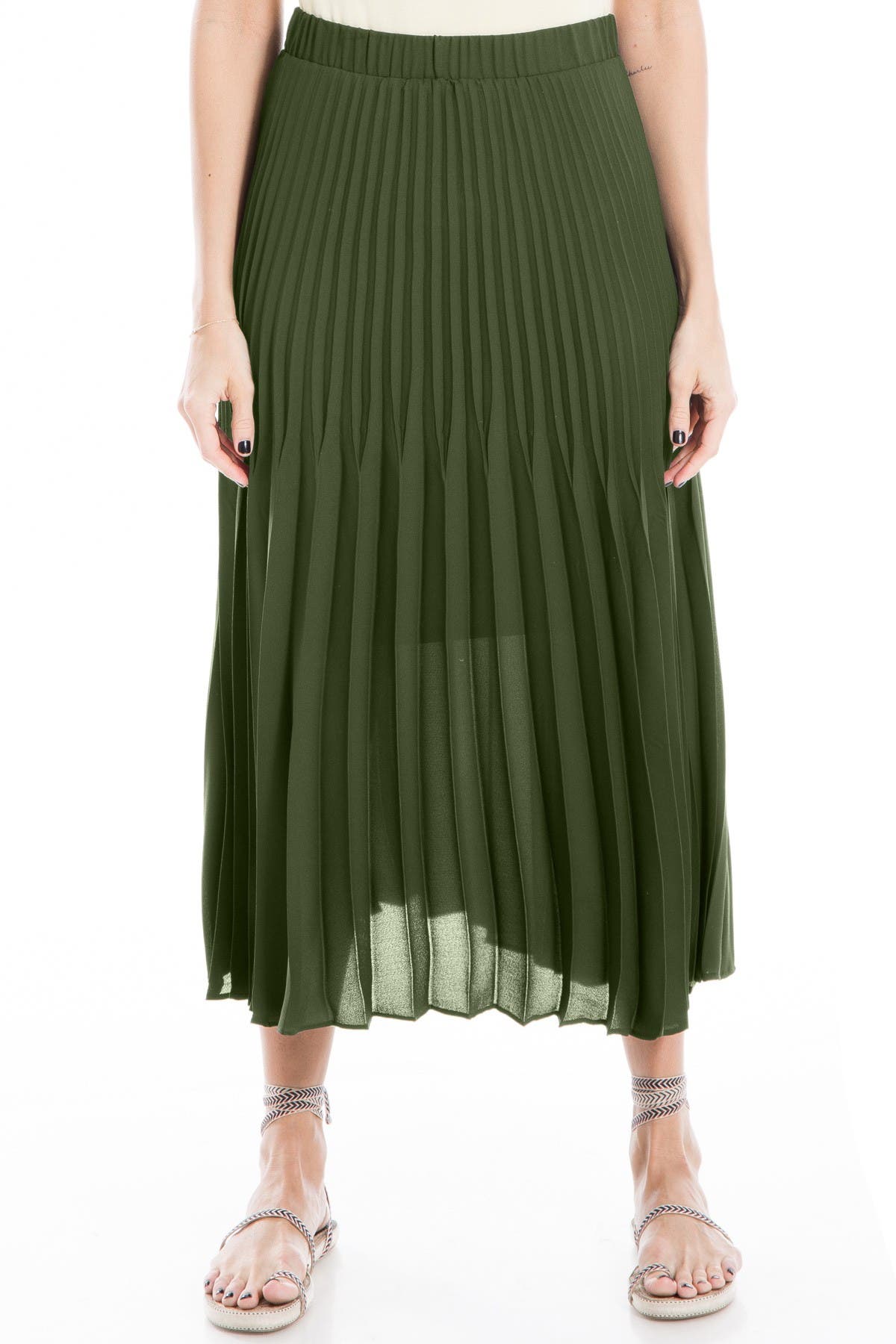 Max Studio Pleated Midi Skirt In Green