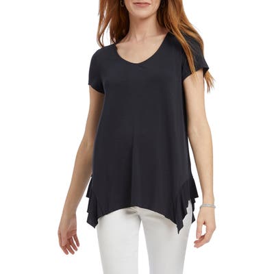 Petite Nic+Zoe Boardwalk Ruffle Hem Top, Blue