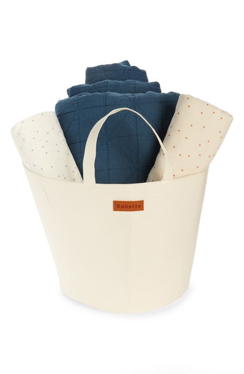 Babette Crib Blanket Gift Set in Stellar Blue-Apricot Stripe at Nordstrom