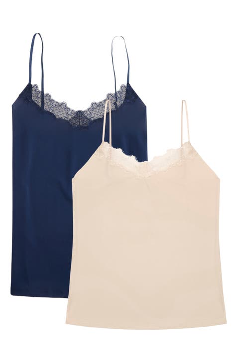 2-pack Lace-trimmed Tank Tops - White - Ladies