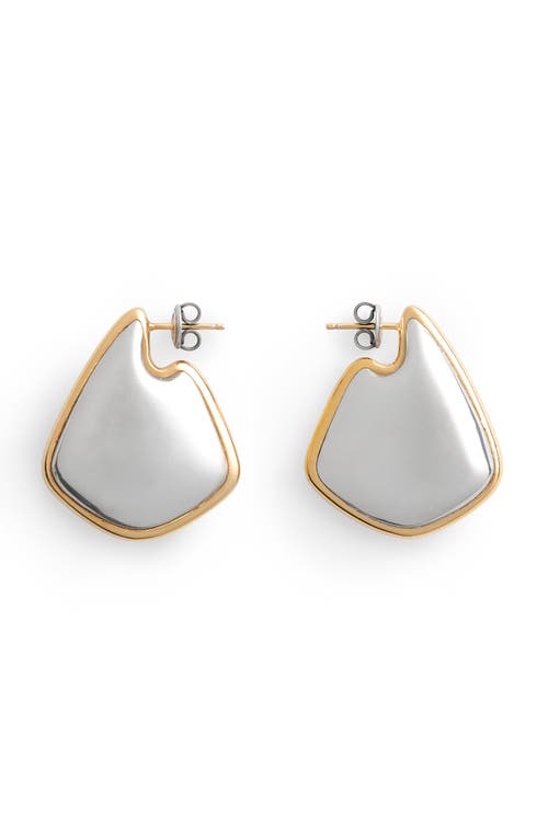 Shop Bottega Veneta Vahuo Two-tone Fin Earrings In 8119 Silver/yellow Gold