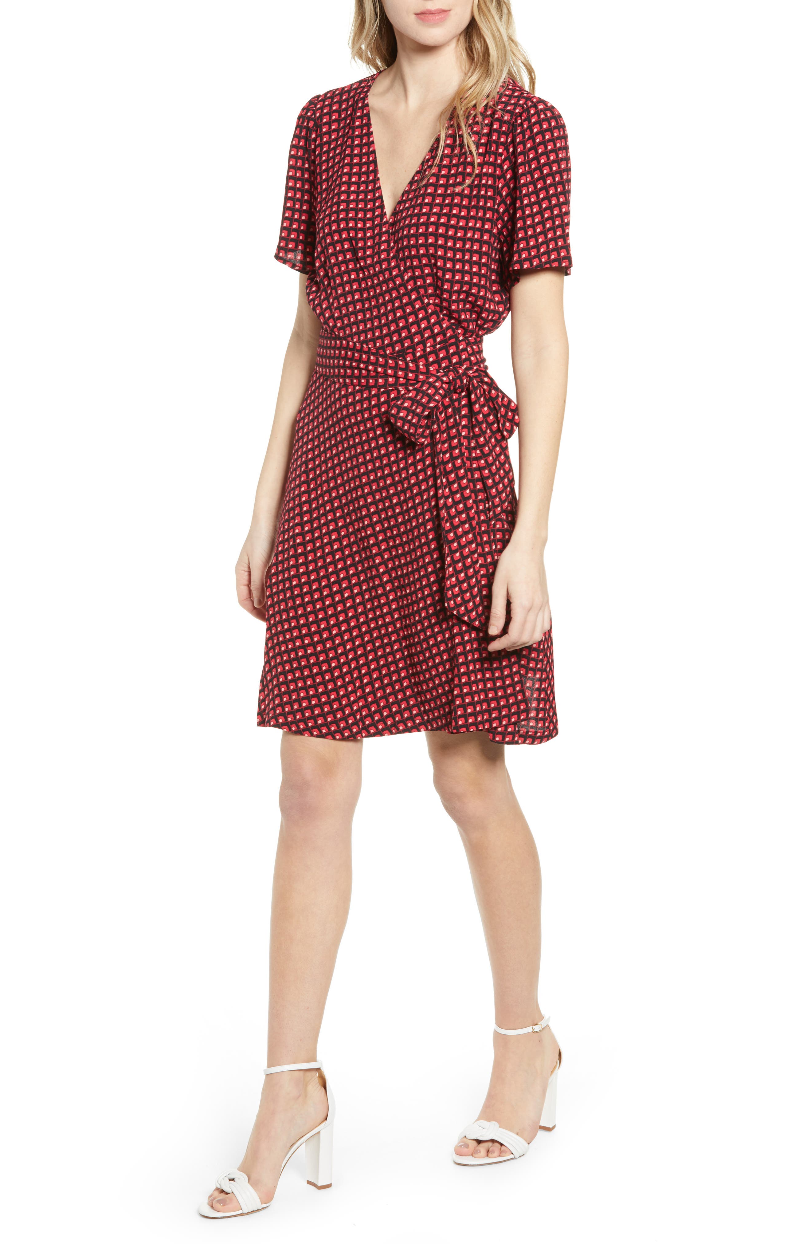 Chelsea28 Print Wrap Minidress, Black