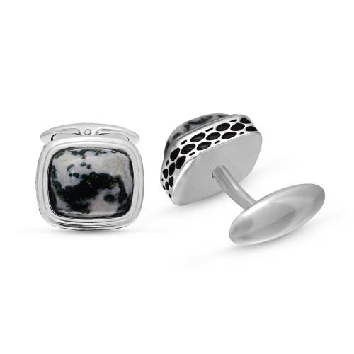 Luvmyjewelry Tree Agate Stone Cufflinks In Black Rhodium Plated Sterling Silver In Silver