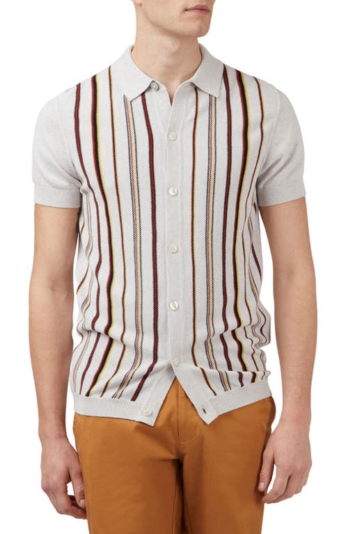 Ben Sherman Stripe Cotton Polo Sweater in Ivory