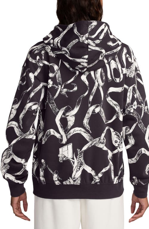 Shop Jordan Brooklyn Print Fleece Hoodie In Off Noir/black