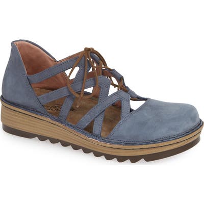 Naot Calathea Ghillie Laced Wedge, Blue