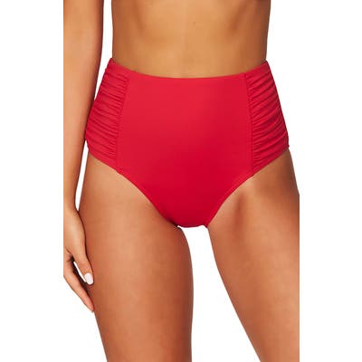 Sea Level High Waist Bikini Bottoms, Red