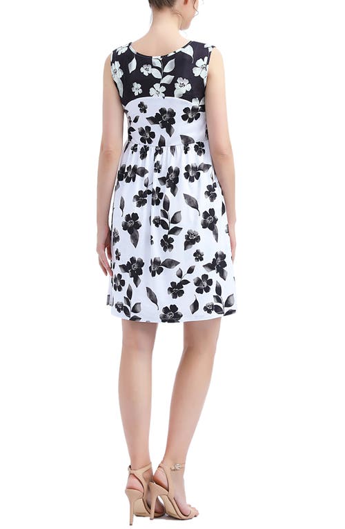 Kimi And Kai Eliana Floral Print Skater Maternity Dress In Black/white