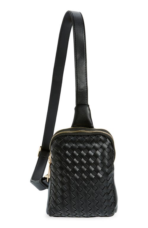 Mali + Lili Haley Basket Weave Vegan Leather Sling Bag in Black