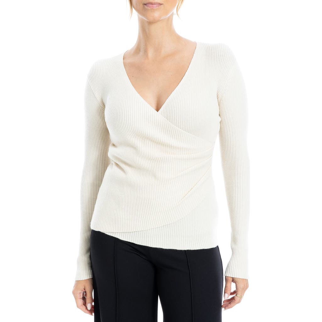 Max Studio Faux Wrap Knit Sweater In Off White