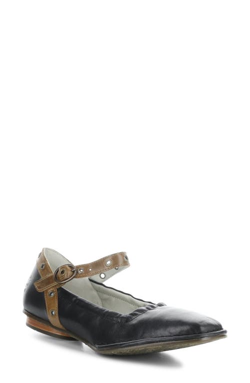 Fly London Bewi Ankle Strap Flat In Black/camel Velvet