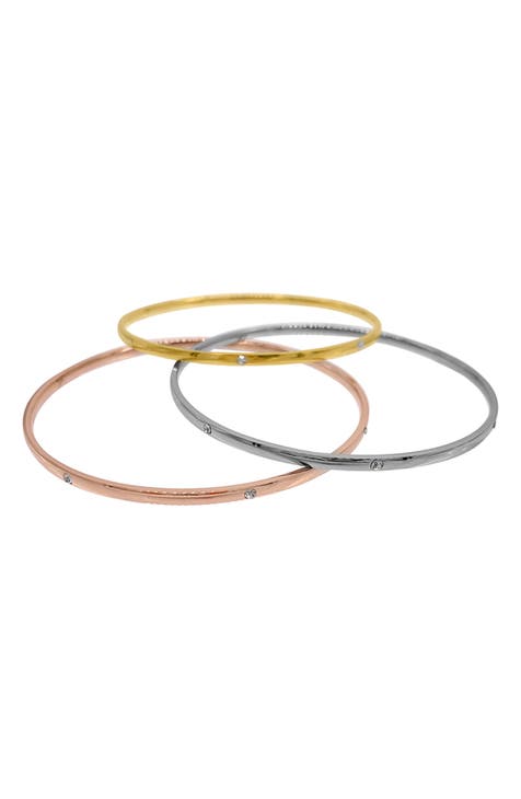 Set of 3 Water Resistant Mixed Metal CZ Bangle Bracelets
