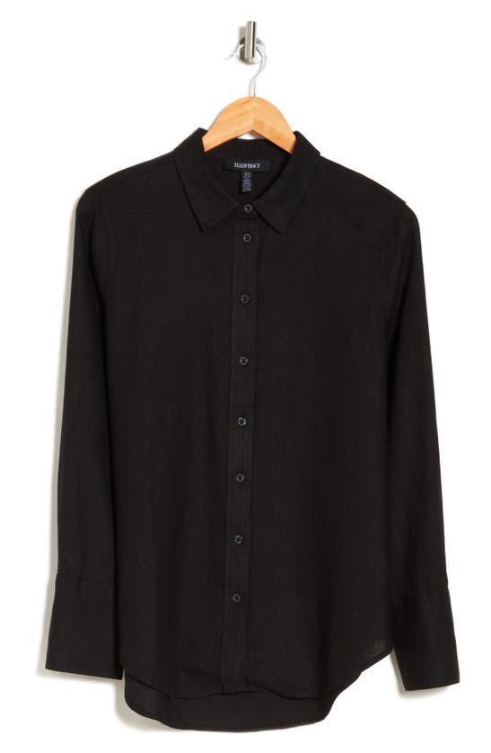 Ellen Tracy Linen Blend Button-up Shirt In Black