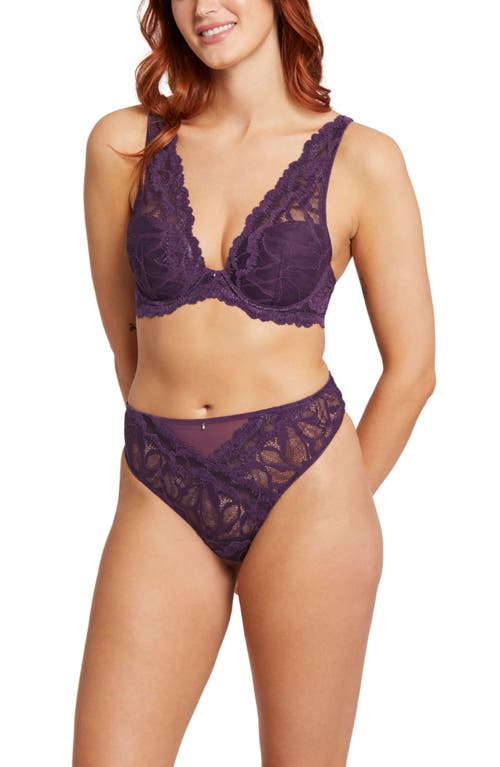Montelle Intimates Royale Lace Thong In Pinot
