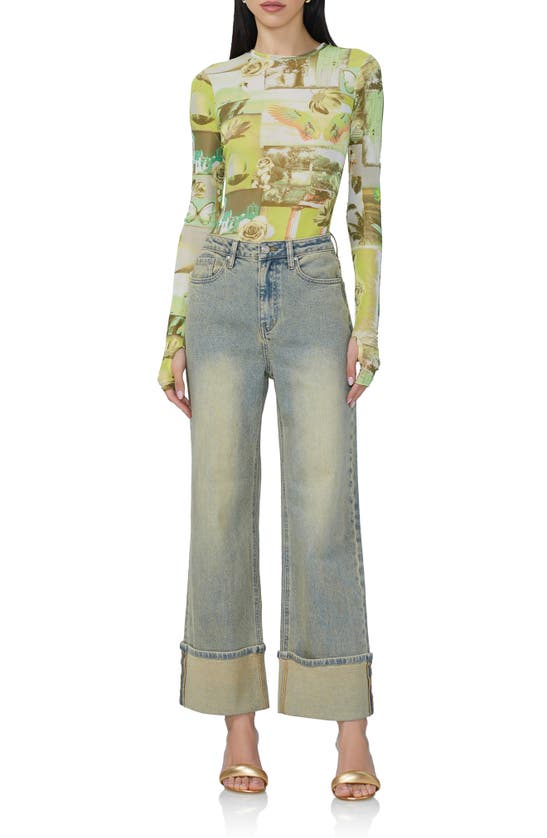 Afrm Kaylee Print Mesh Top In Citrus Post Card