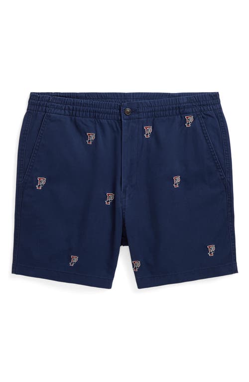 Shop Polo Ralph Lauren Embroidered Cotton Stretch Twill Shorts In Newport Navy With P-wing