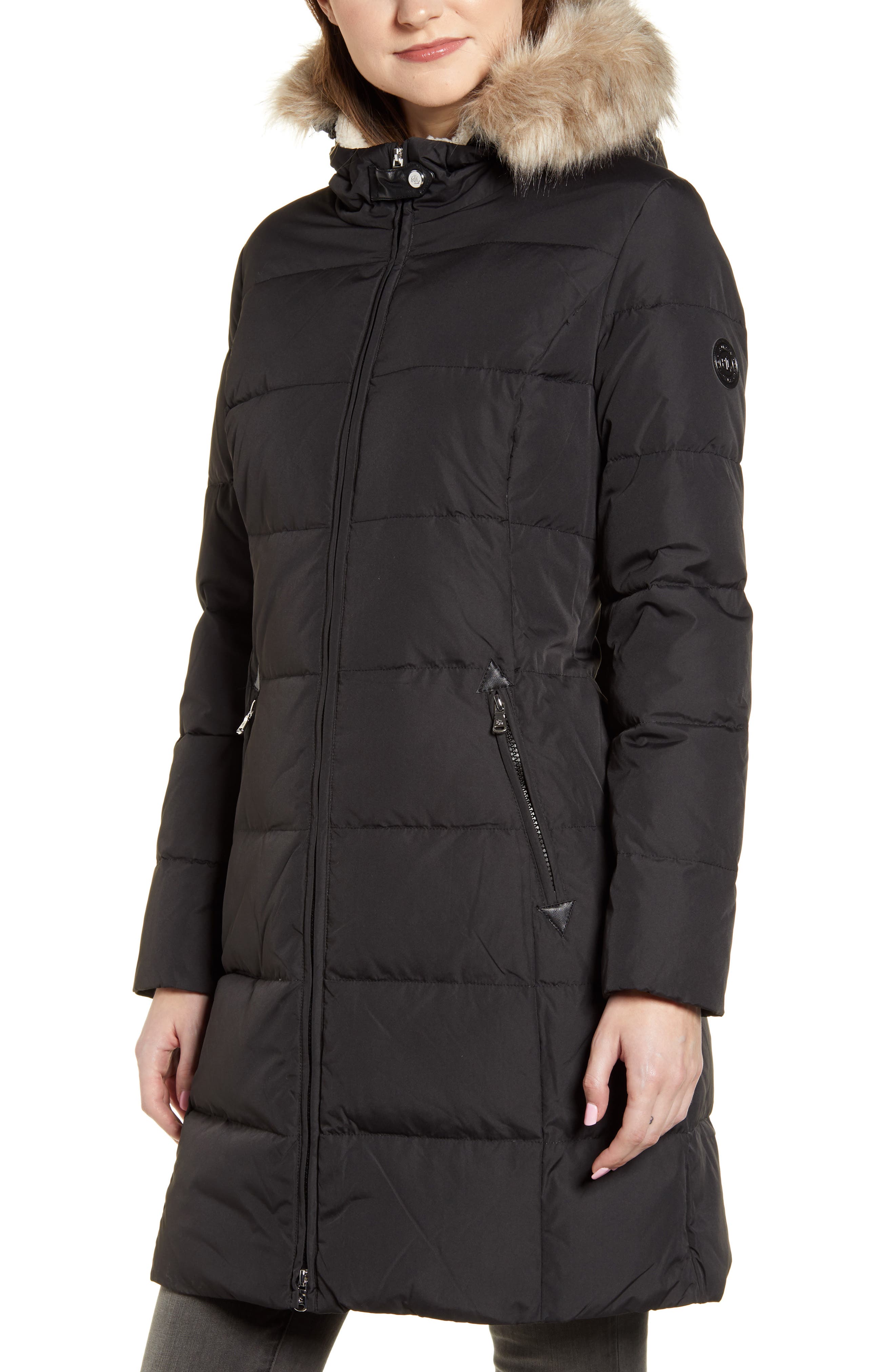 quilted faux fur trim parka lauren ralph lauren