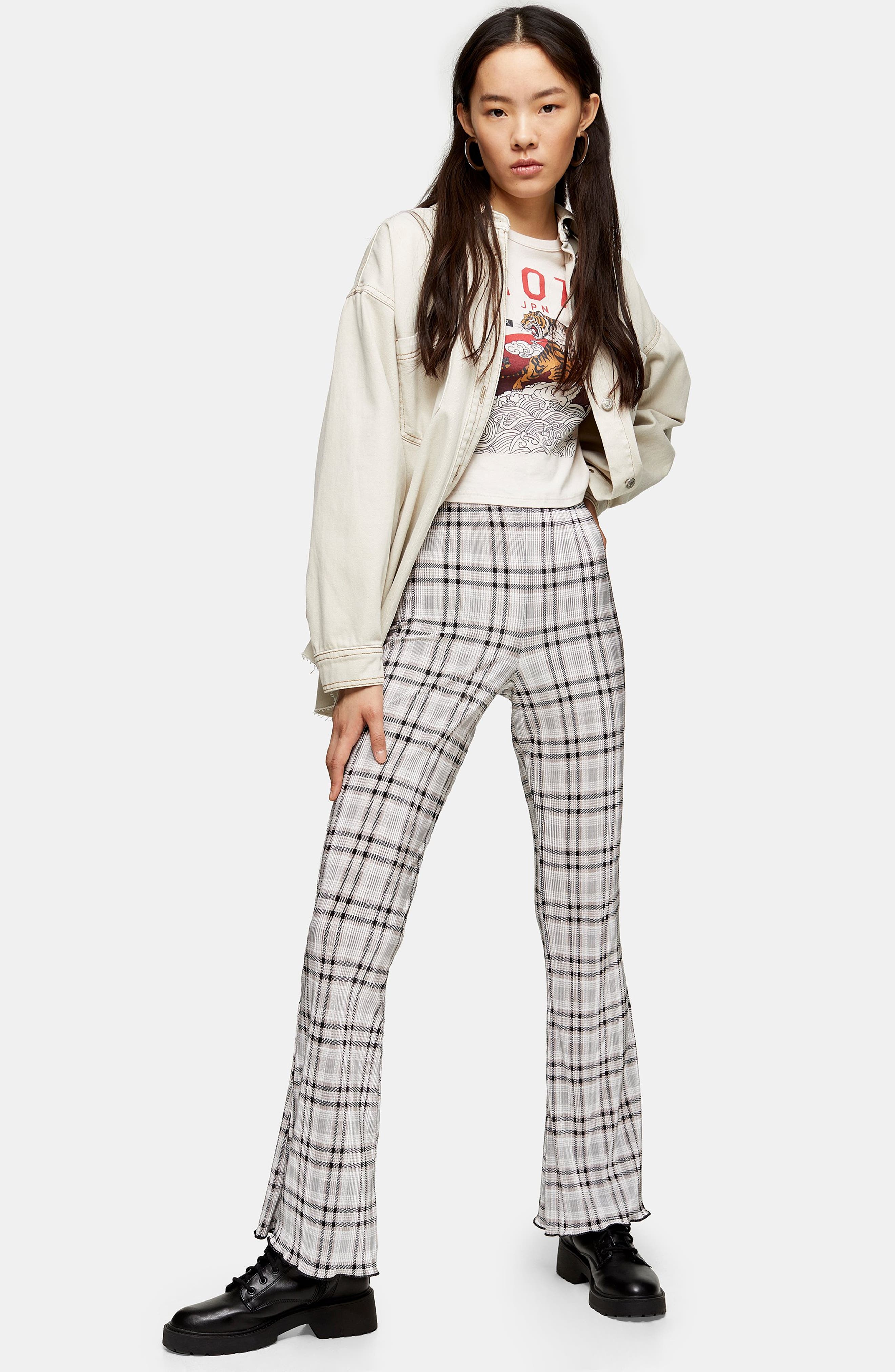 plisse flared trousers