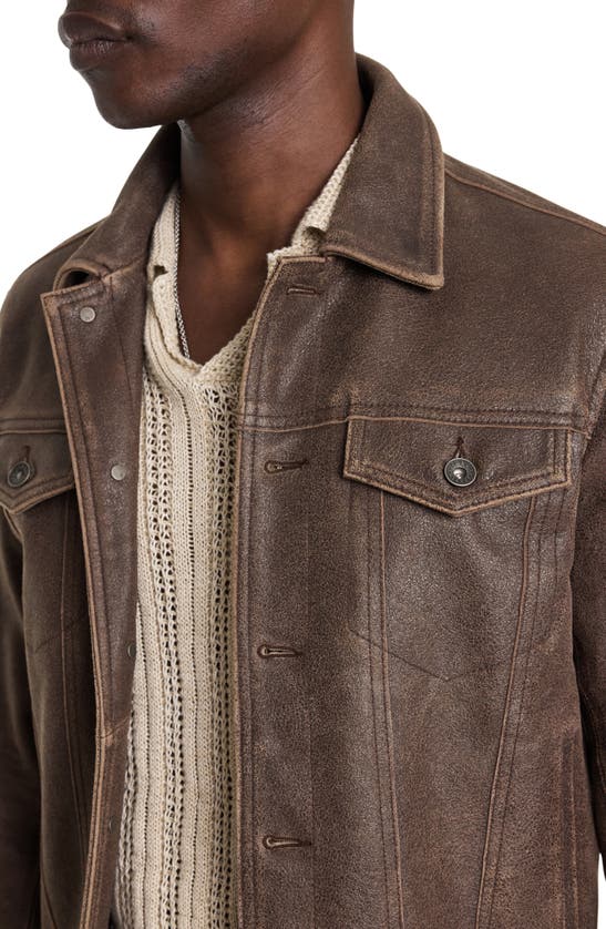 Shop John Varvatos Andrew Distressed Leather Trucker Jacket In Distressed Brown