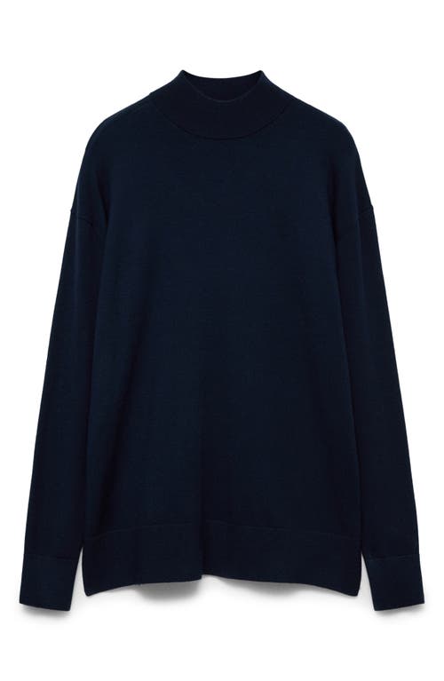 Shop Mango Perkins Mock Neck Sweater In Dark Navy