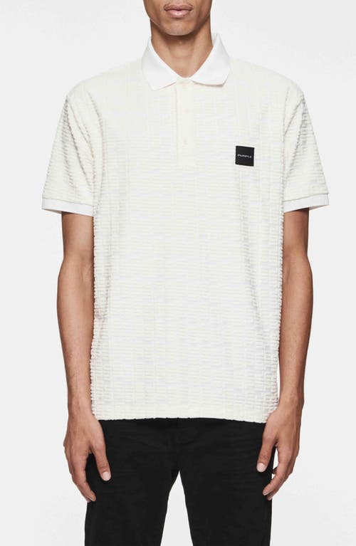 Ribbed Terry Cloth Polo in Off White