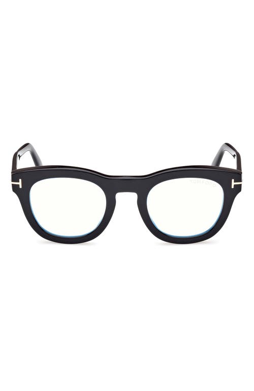 TOM FORD 49mm Square Blue Light Blocking Glasses in Shiny Black at Nordstrom