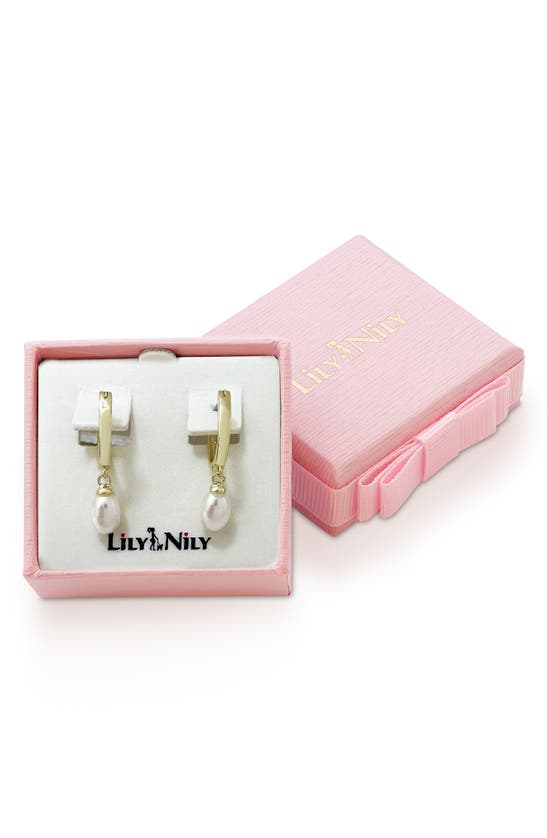Lily Nily Kids' Pearl Drop Hoop Earrings In Gold