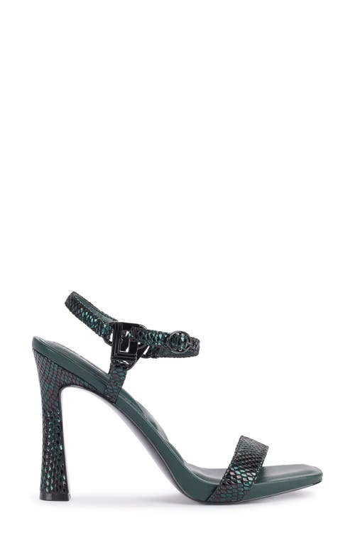 Karl Lagerfeld Paris Cybil Snakeskin Embossed Ankle Strap Sandal In Forest Green