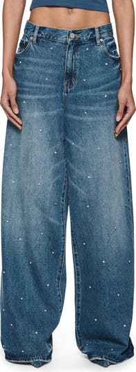PURPLE BRAND Rhinestone Baggy Wide Leg Jeans | Nordstrom 