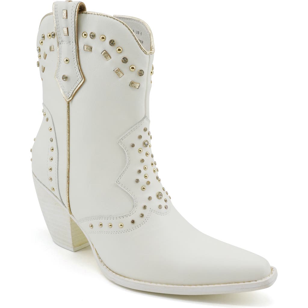 ZIGI Angola Studded Western Boot in White Leather 