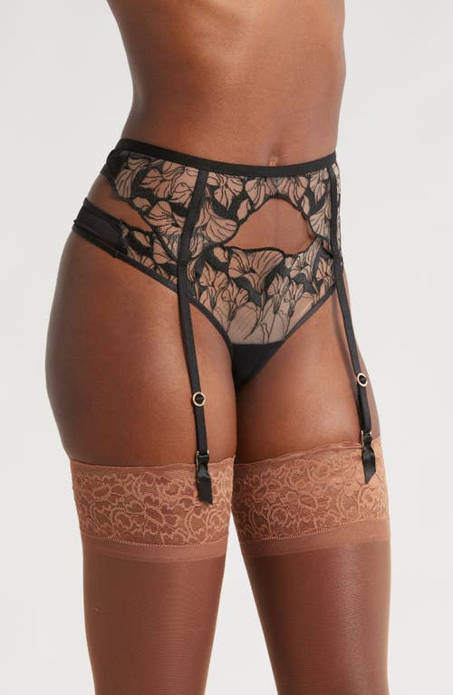 Shop Bluebella Kalmia Embroidered Mesh Garter Belt In Black/sheer