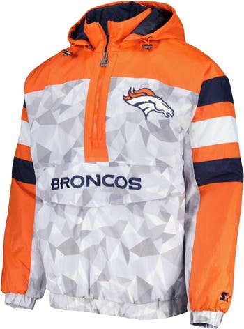 STARTER Men's Starter White/Orange Denver Broncos Thursday Night Gridiron  Raglan Half-Zip Hooded Jacket