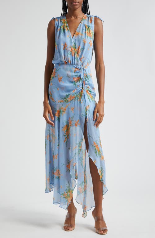 Shop Veronica Beard Dovima Floral Print Sleeveless Silk Dress In Blue Oasis Multi