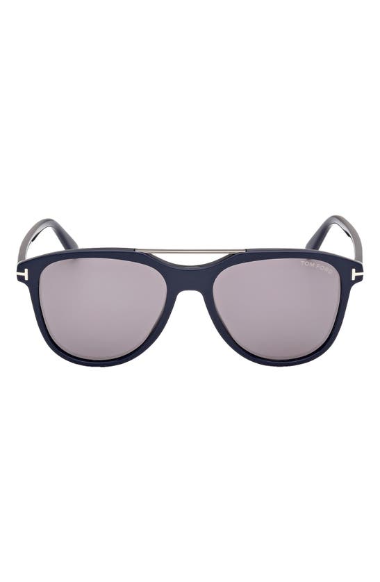 Shop Tom Ford Damian 54mm Pilot Sunglasses In Shiny Navy Blue / Light Smoke