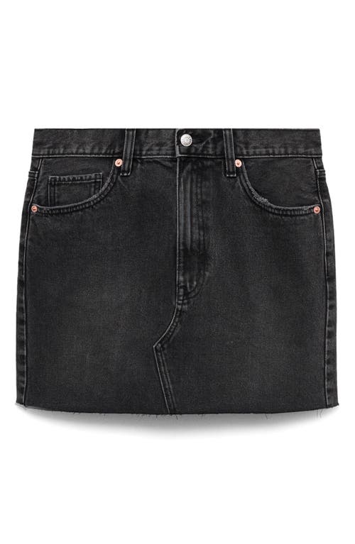 Mango Raw Hem High Waist Denim Miniskirt In Black Denim